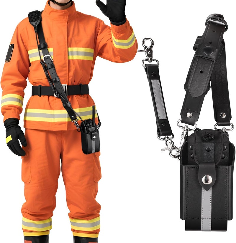 abcGoodefg Reflective Firefighter Leather Radio Strap and Case, Anti-sway Strap, Compatible with Motorola APX Series - for Firefighters, EMT, Police (Reflective) - Image 2